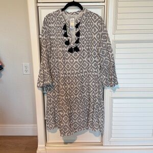 Tommy Bahama diamond Clip Tiered Black and White Tassel Dress Size Small